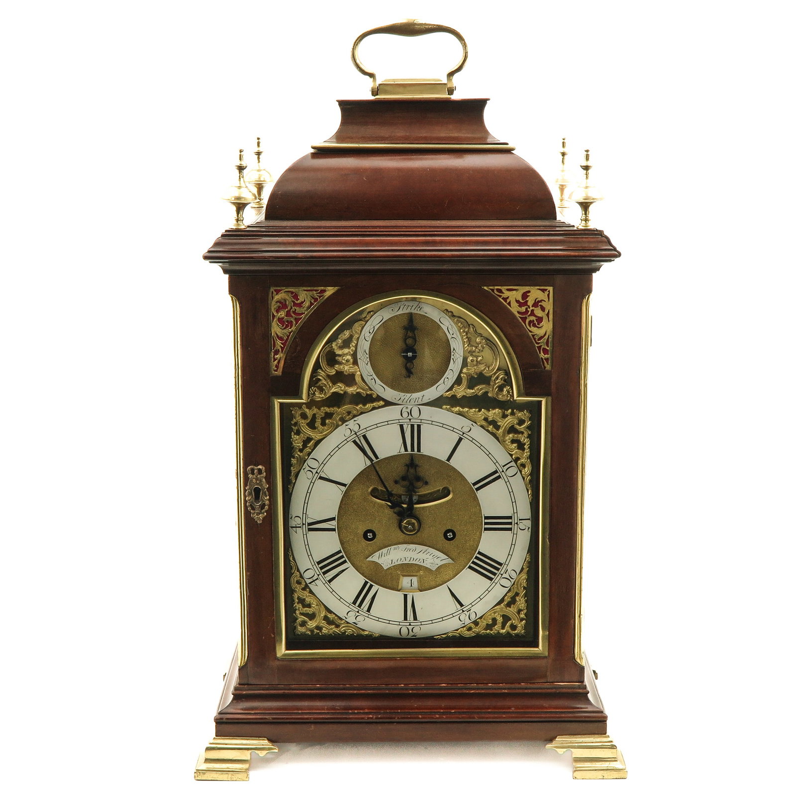 A Table Clock: England, 18th century, chime on 6 bells, signed, William Frederick Strigel, London, height 53 cm.
