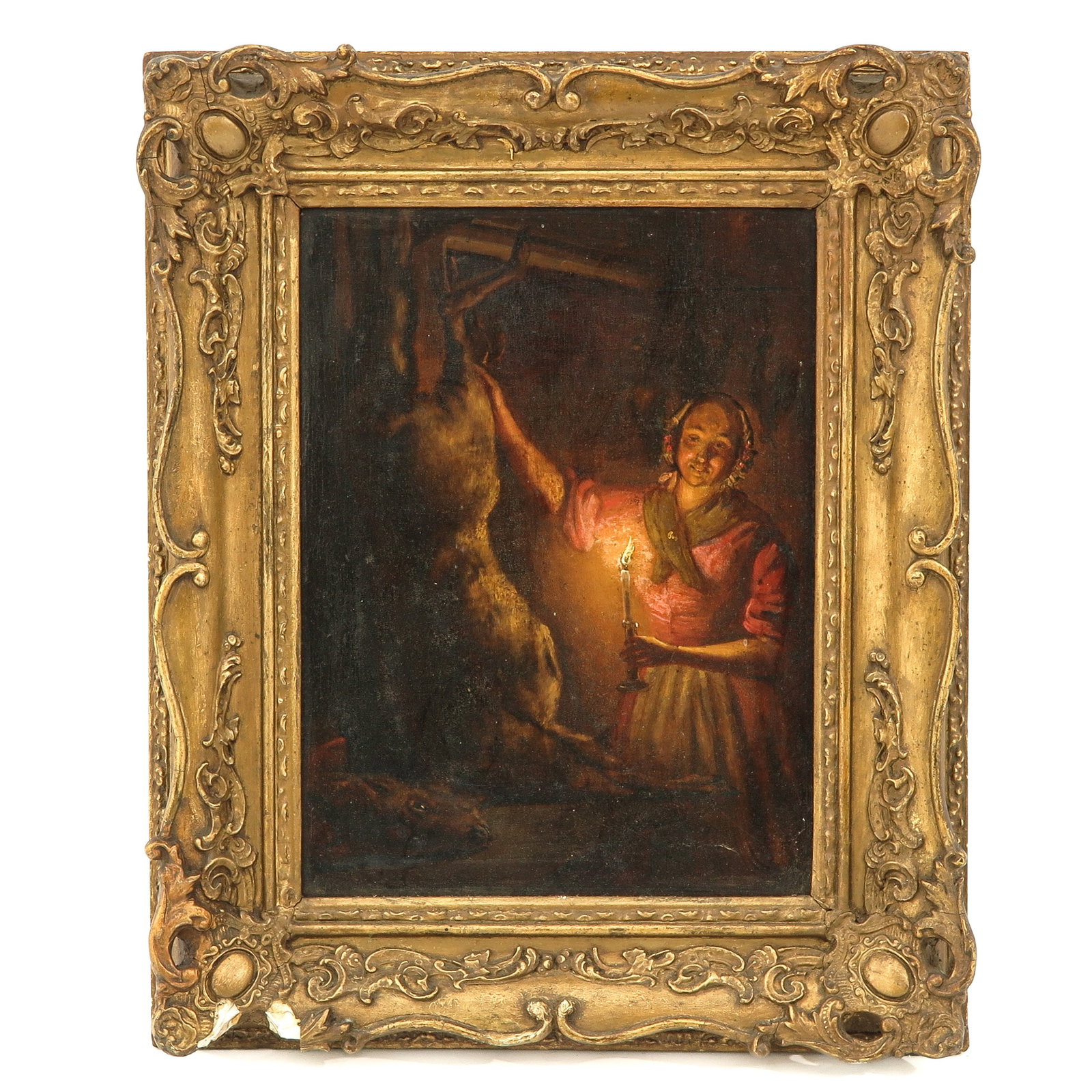 An Oil on Panel Painting: oil on panel, lady by candlelight, 19th century, 28 x 38 cm.