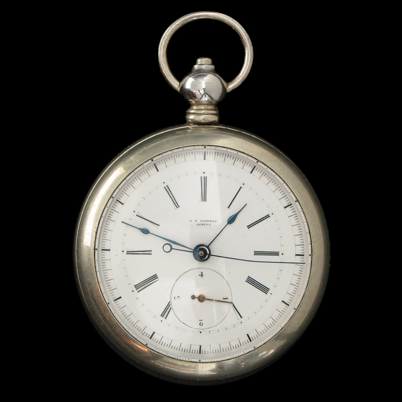 A Pocket Watch: signed J.T. Sontag Geneva, with quarter-second indication, diameter 53 mm., weight 106 grams
