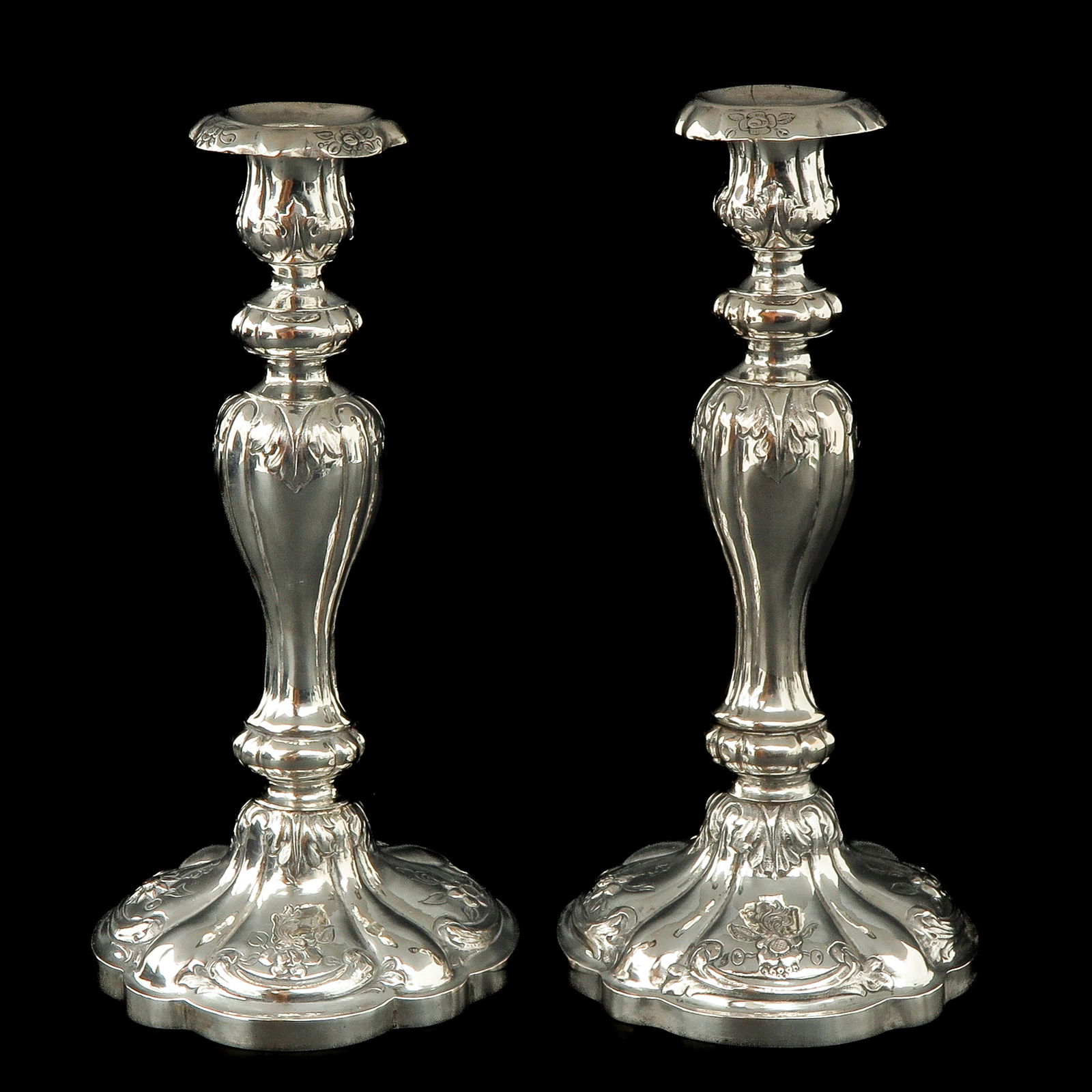 A Pair of Silver Candlesticks: candlesticks, silver, Germany, height 24 cm.