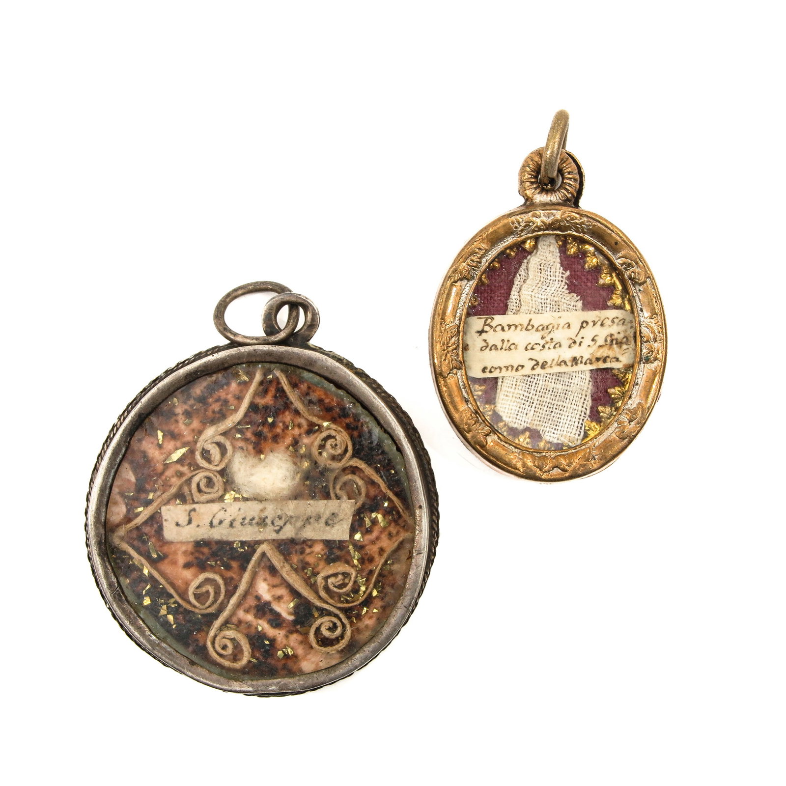 A Collection of Reliquaries: consisting of 2 reliquaries, including Saint B.M.V., diameter 4 cm.