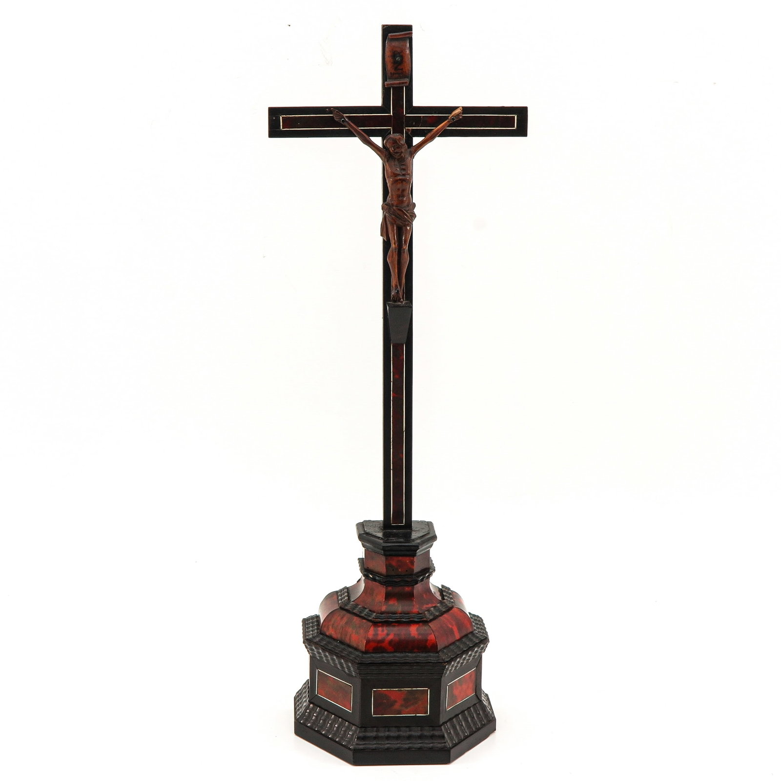 An Altar Crucifix: inlaid wood, with Corpus Christi, 18th century, height 60 cm.