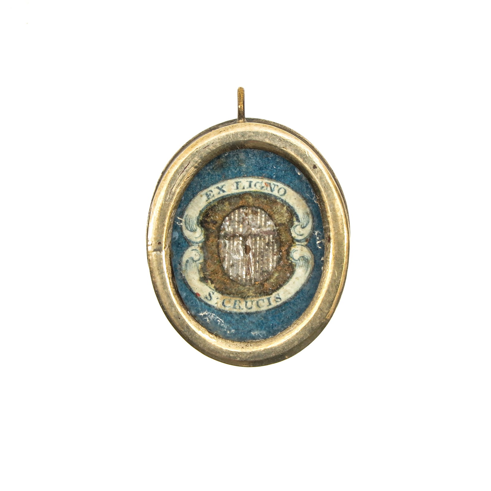 A Reliquary: containing relic of the Holy Cross, length 3 cm.