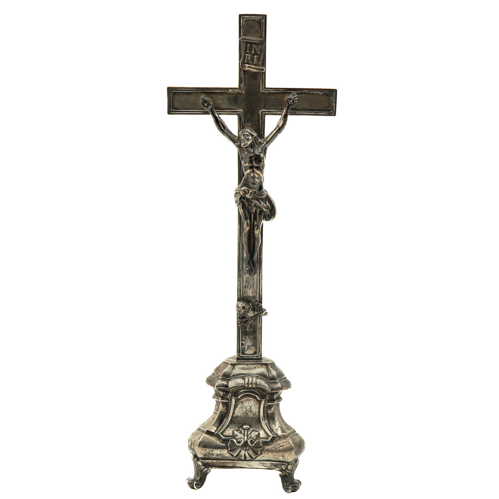 A Corpus: silver, 19th century, on tripod, height 42 cm.