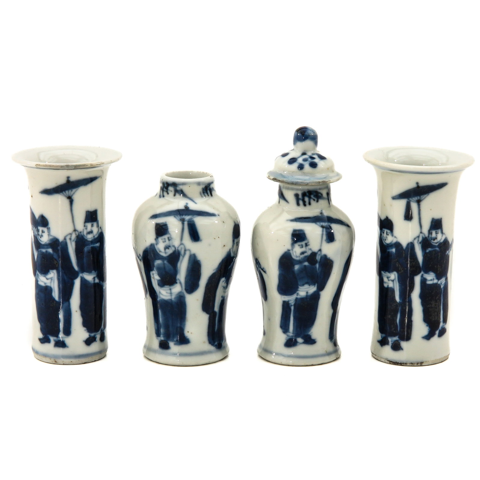 A Collection of 4 Chinese Miniature Vases: In a variety of blue and white decors, 18th Century, tallest vase is 8 cm.
