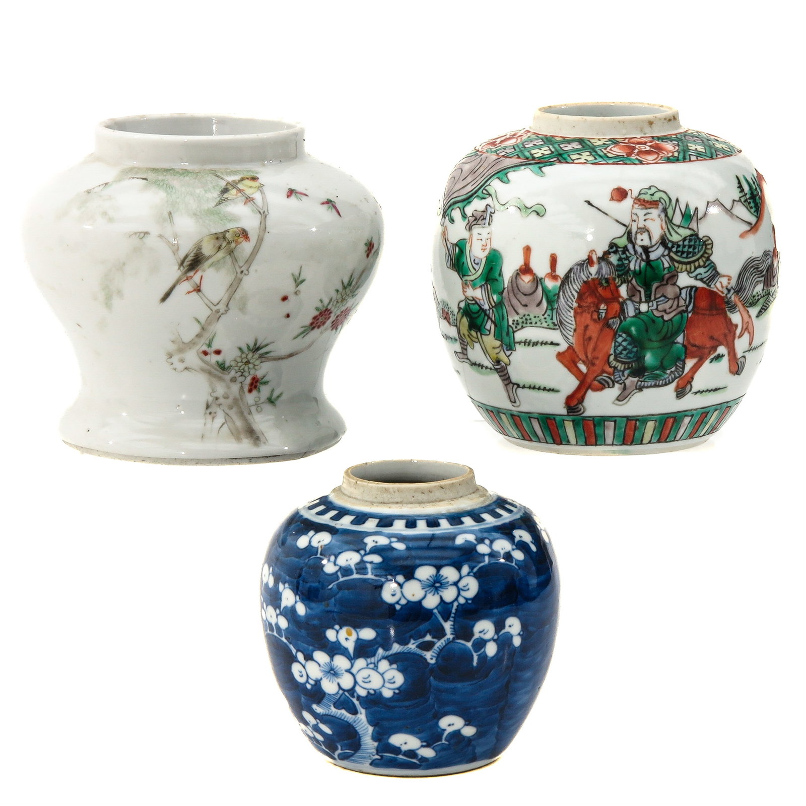 A Collection of Porcelain: Including a vase and 2 ginger jars, vase is 12 cm. tall.
