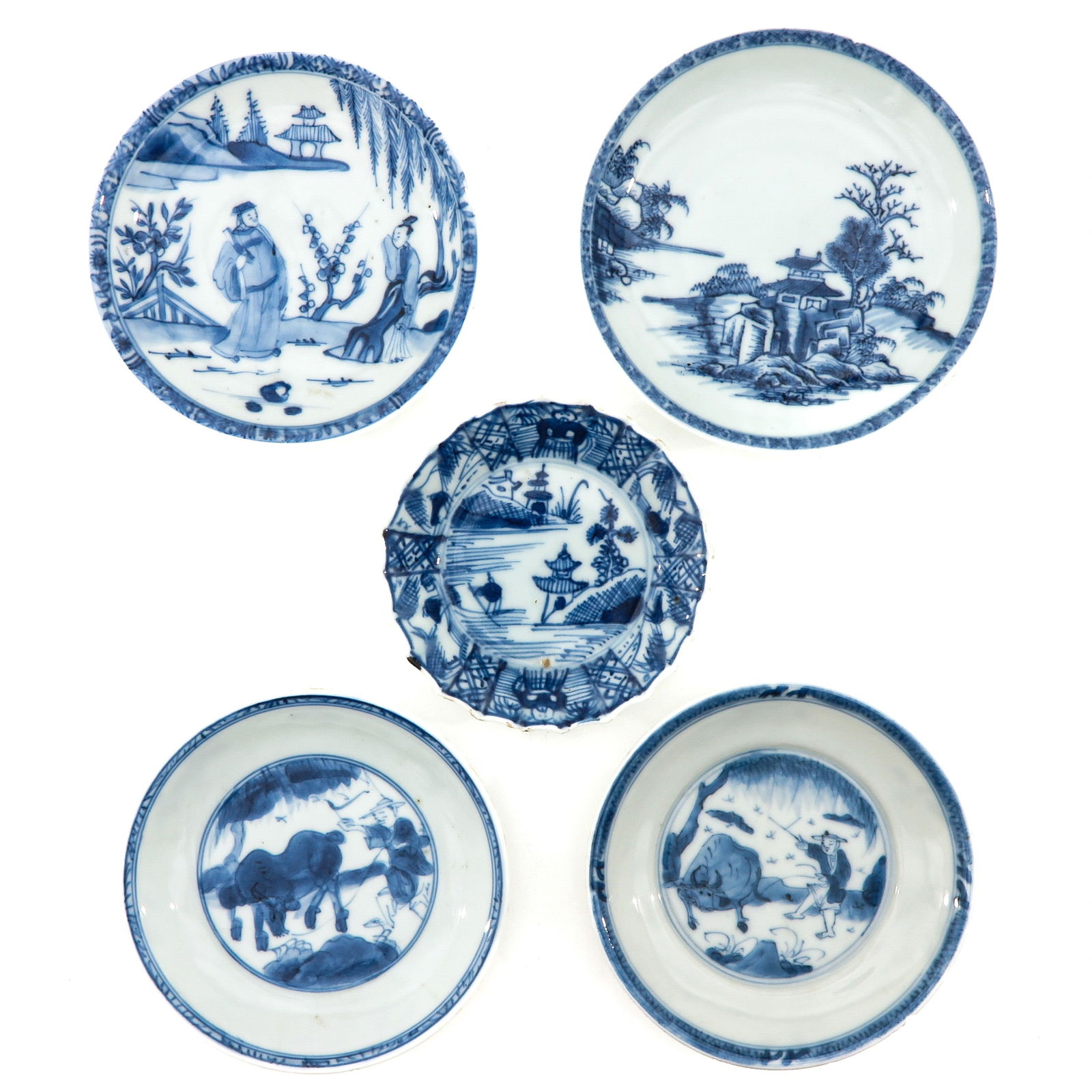 A Collection of 5 Small Blue and White Plates (1 of 10)
