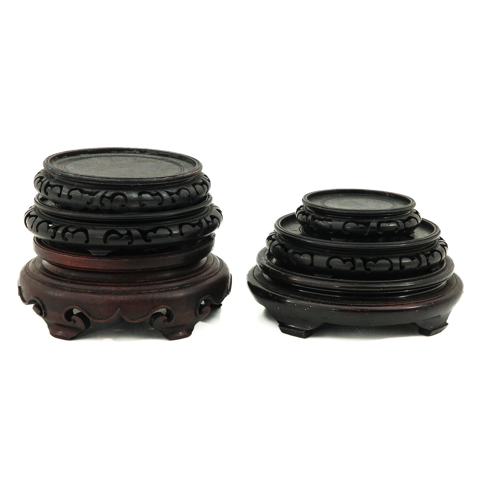 A Collection of Carved Wood Bases: In a variety of sizes, largest base is 25 cm.
