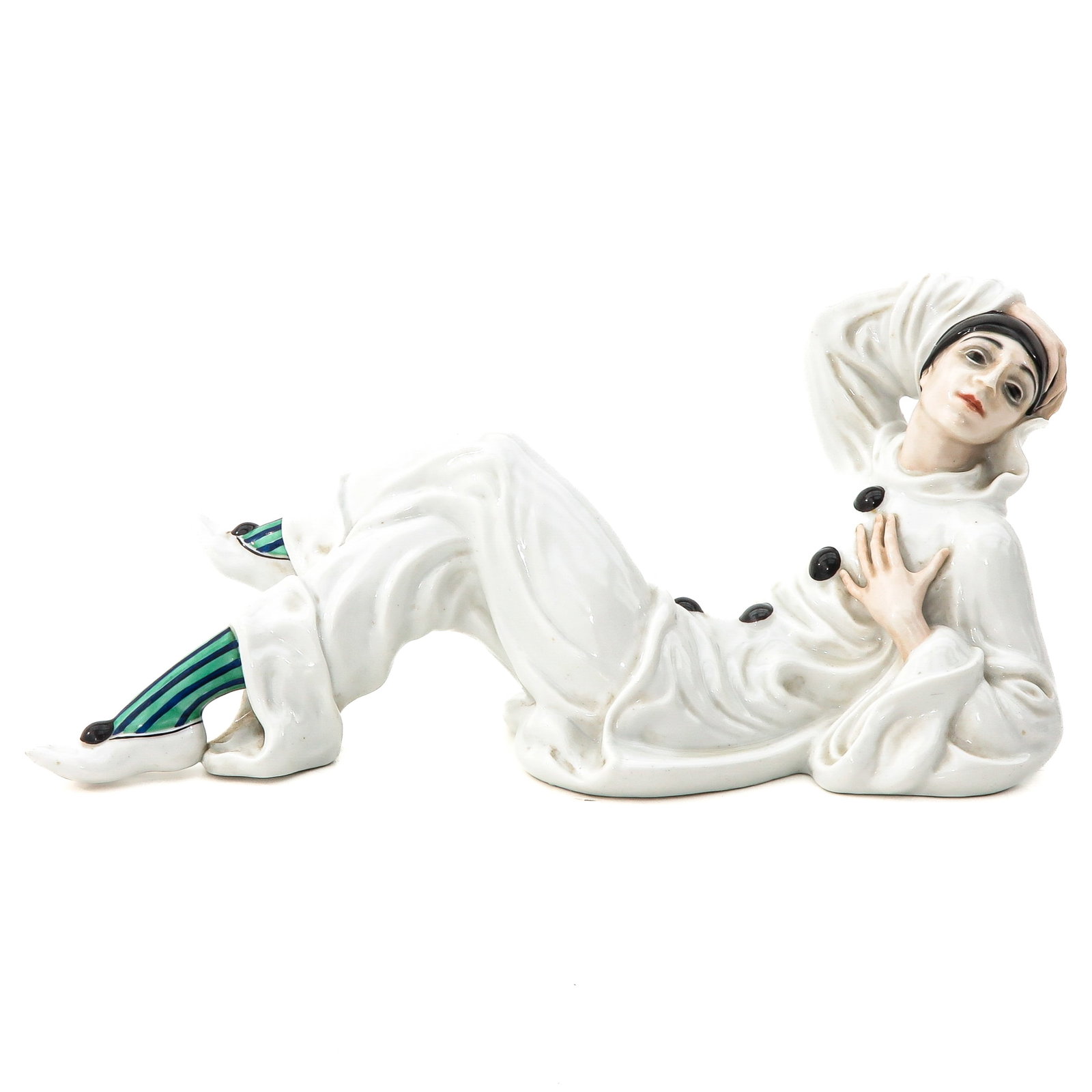 A Signed Rosenthal Sculpture: signed Rosenthal, Art Deco period, depicting pierot, length 30 cm.