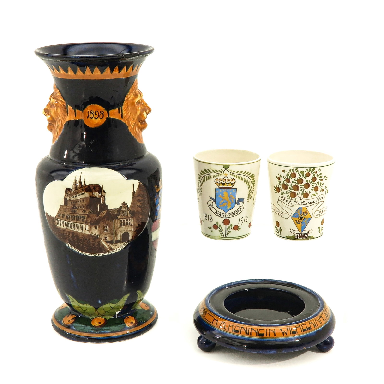 A Group of 2 Jubilee Cups: consisting of 2 Jubilee cups and a Schoonhoven commemorative vase with base, height 37 cm.
