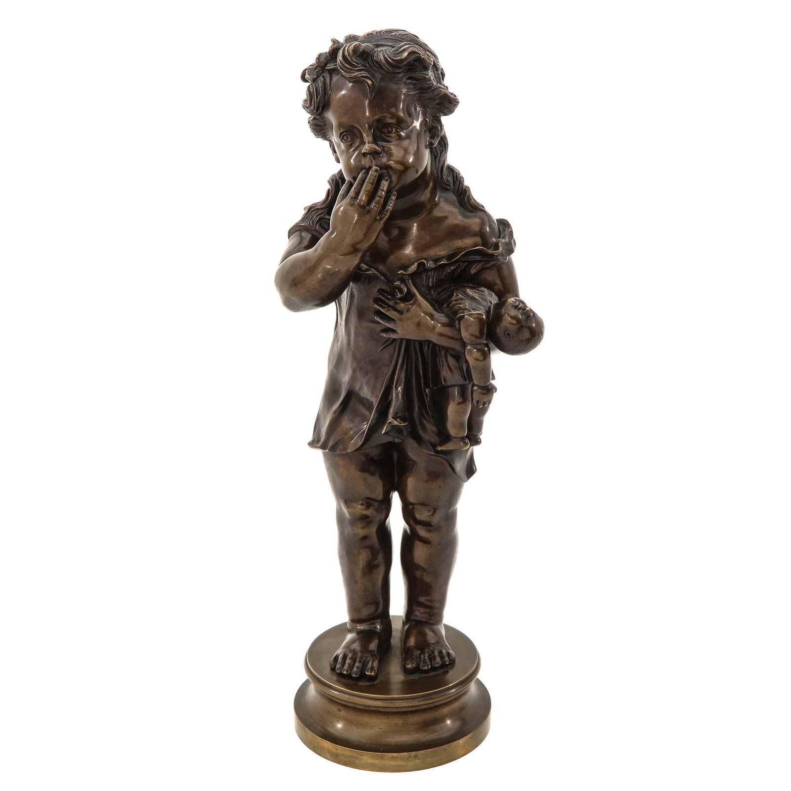 A Bronze Sculpture: bronze, signed Cadaix, depicting little girl with doll, height 53 cm.