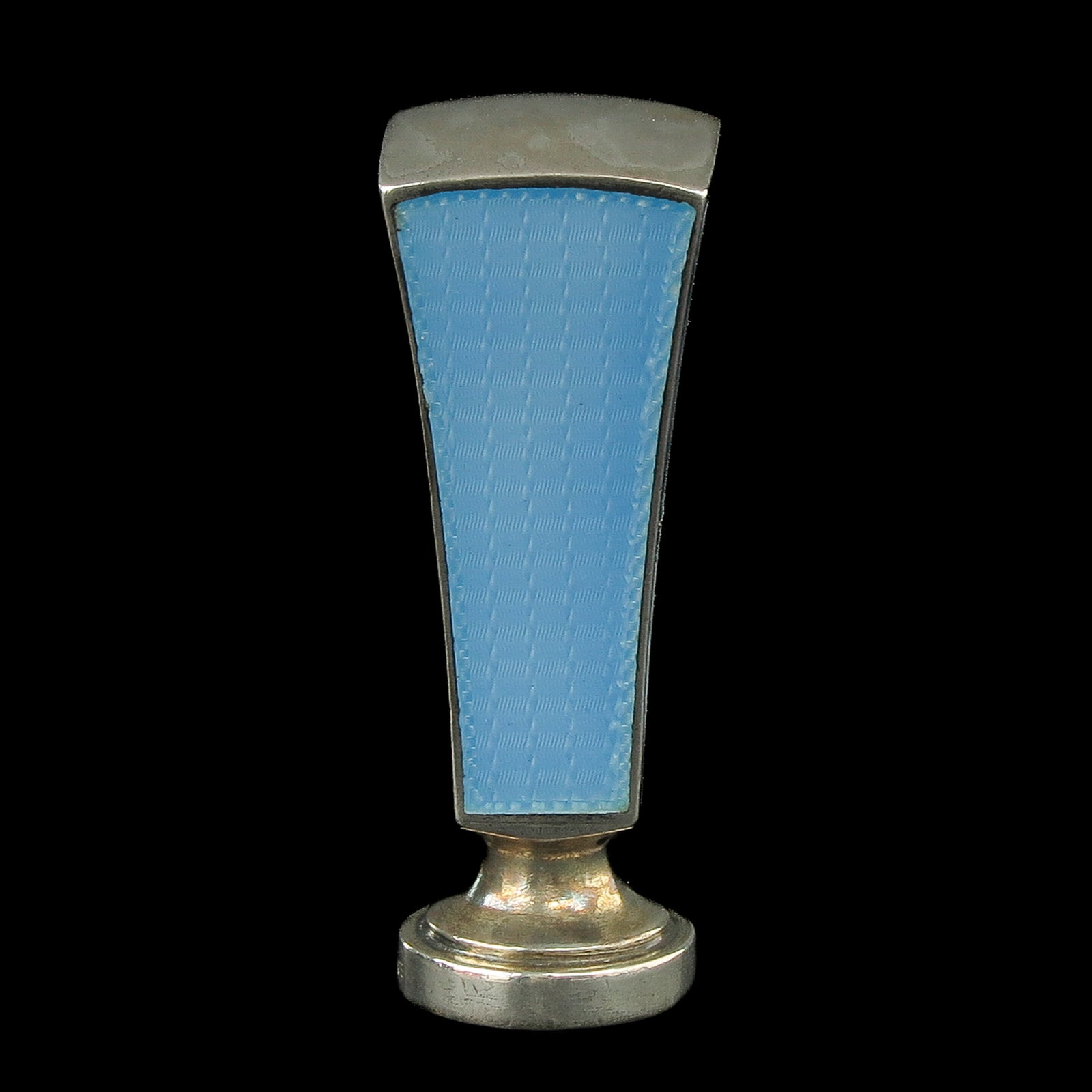 A Wax Seal Stamp: silver with blue Guilloché enamelling, height 53 mm.