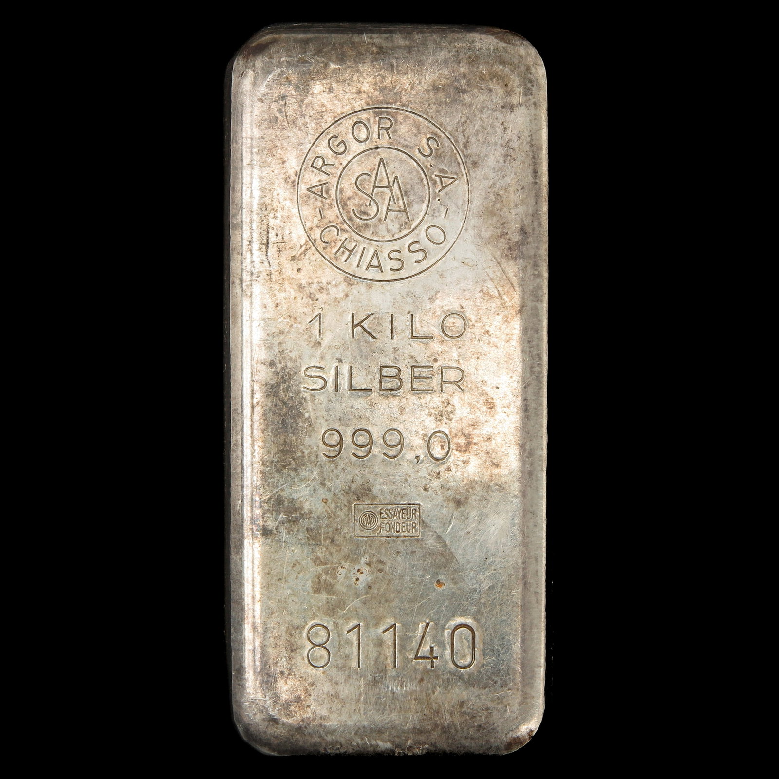 A 1kg Silver Bar: 1 kg., numbered 81140
