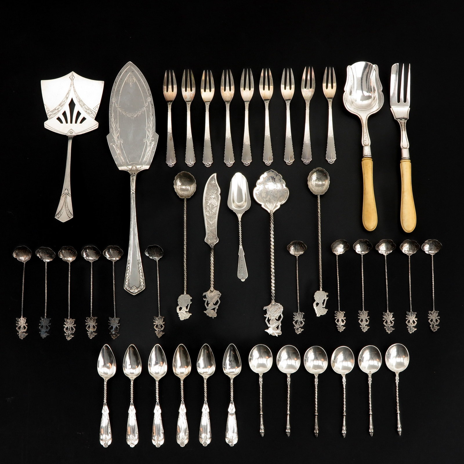 A Large Collection of Cutlery: including silver, longest 26 cm.