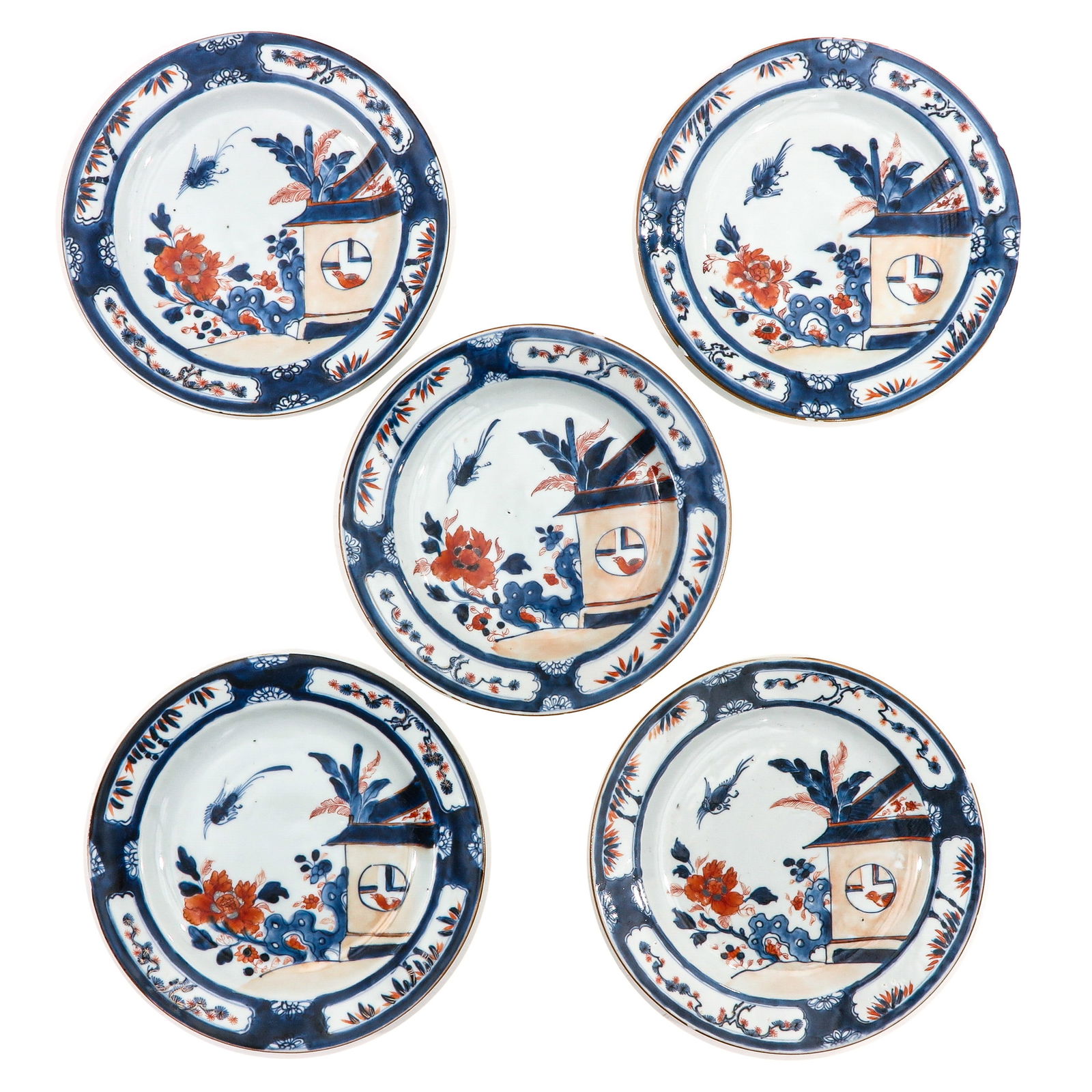 A Series of 5 Imari Cuckoo Bird Plates: 18th Century, 23 cm. in diameter, chip.