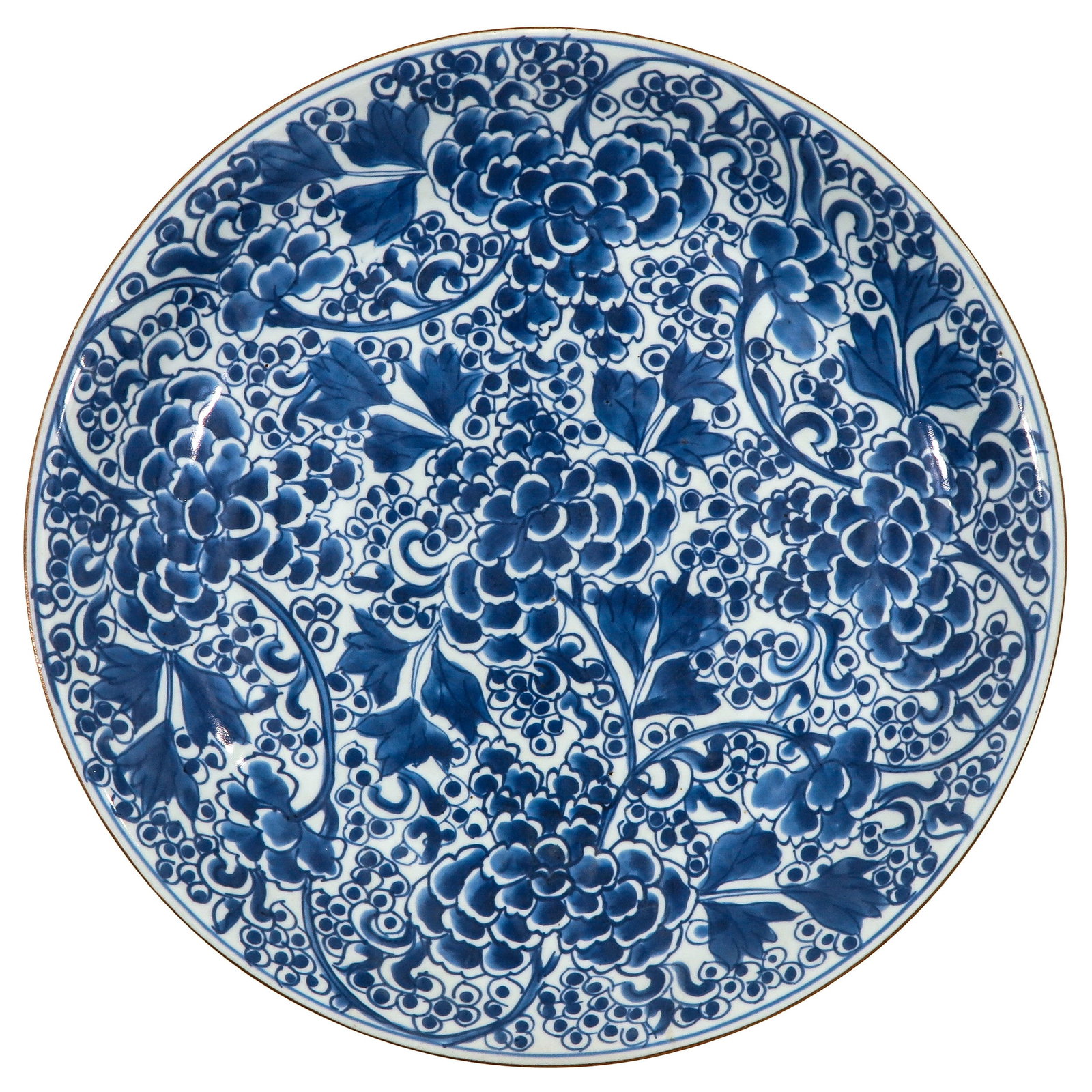 A Blue and White Charger: Floral decor, 18th Century, 36 cm. in diameter,