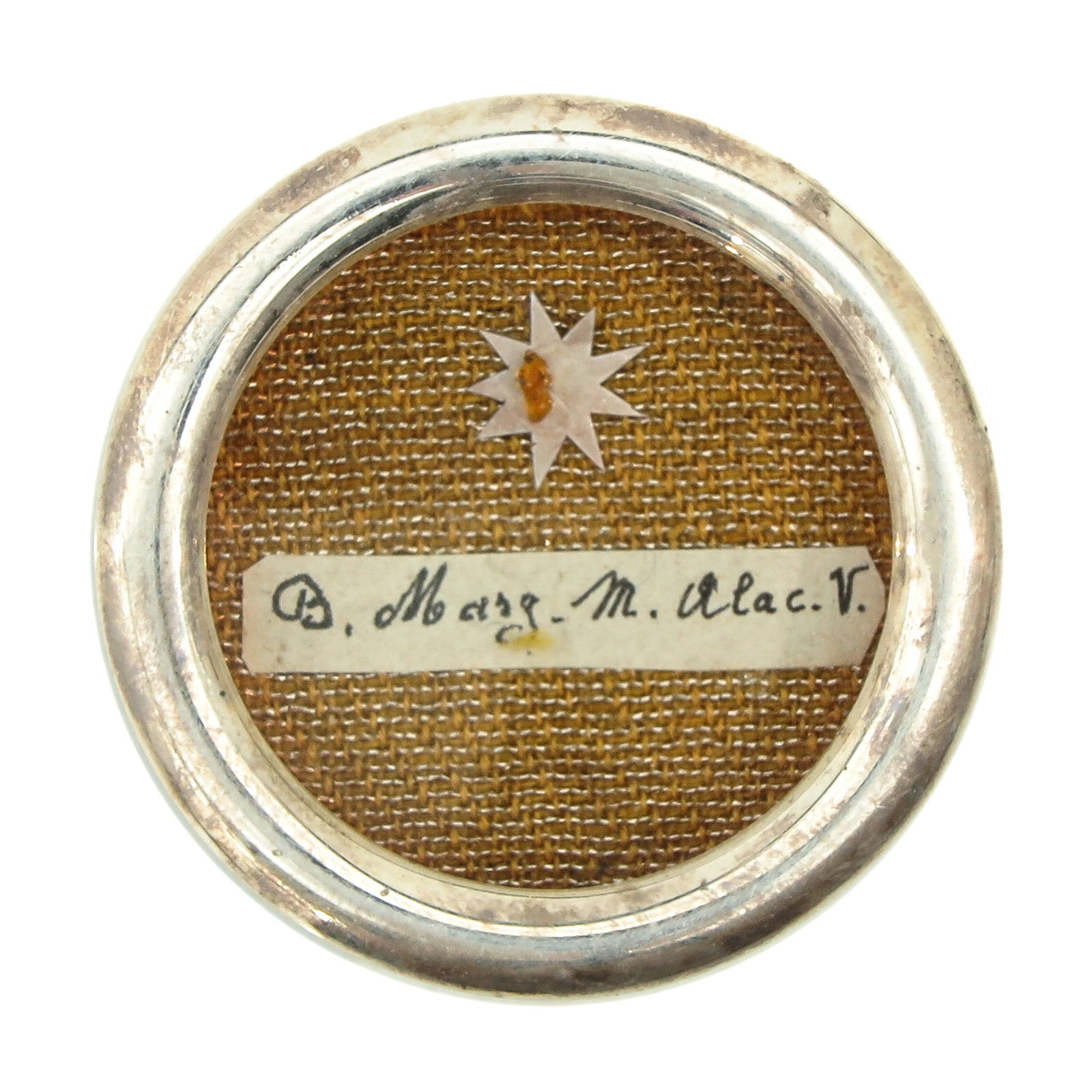 A Relic Theca: containing a relic of Saint Margareta Maria Alacoque, diameter 4 cm., with certificate