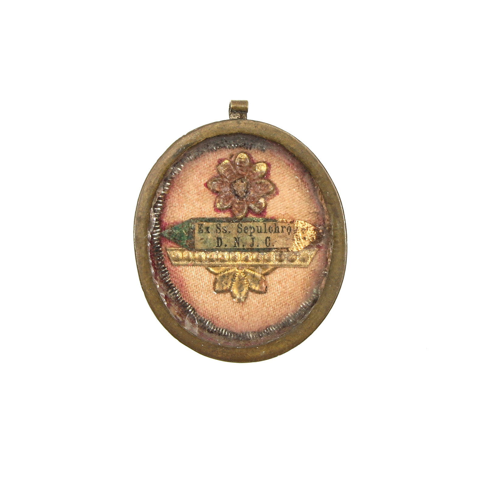 A Reliquary Pendant: in which relic of Saint Sepulas D.N.J.C., length 4 cm.