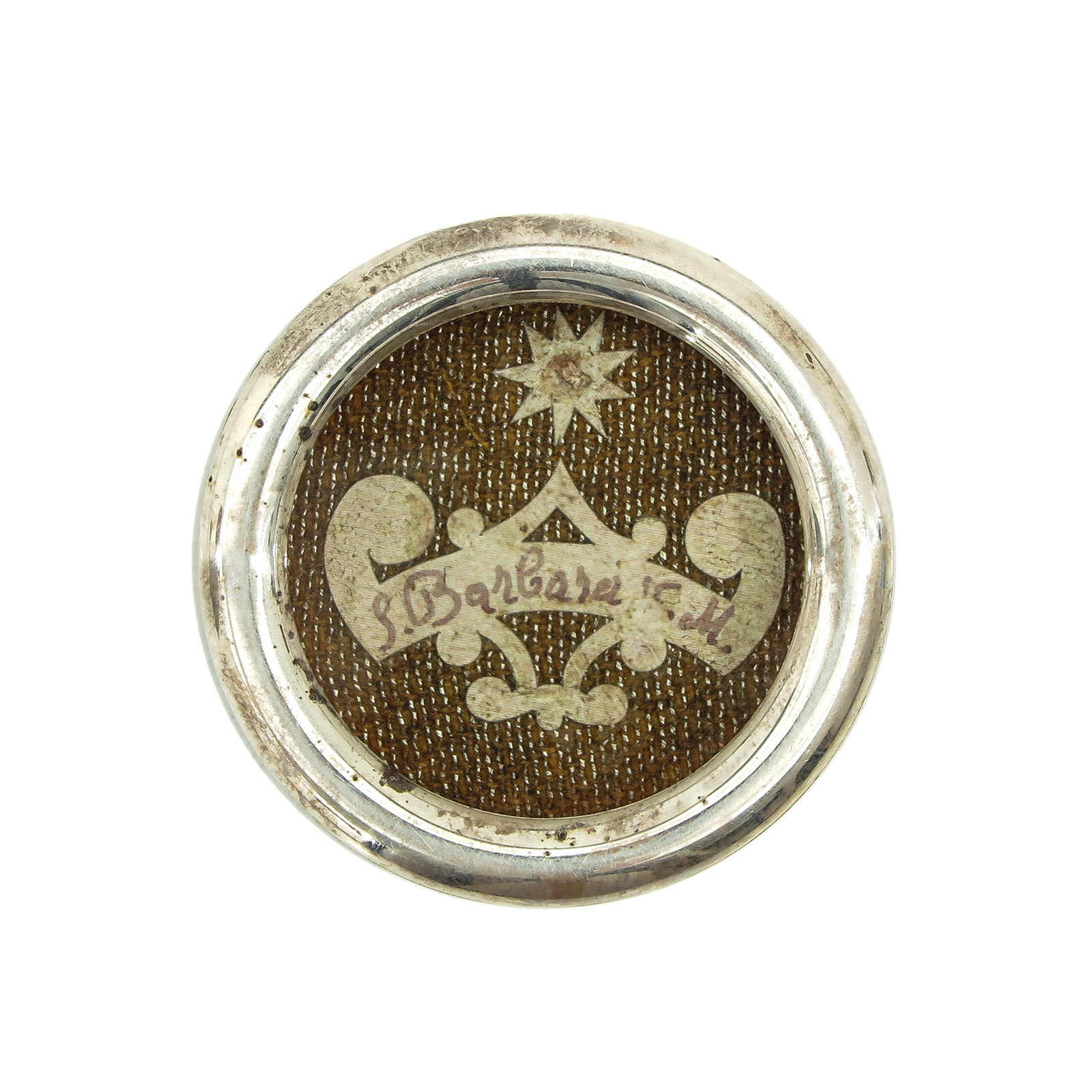 A Relic Theca: containing relic of Saint Barbara, diameter 4 cm., with certificate