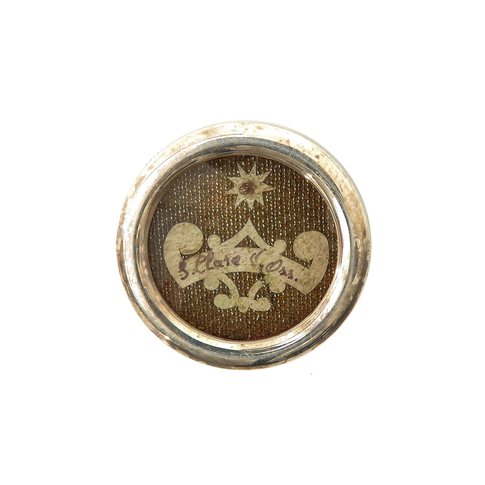 A Relic Theca: containing relic of Saint Clara of Assisi, diameter 4 cm., with certificate