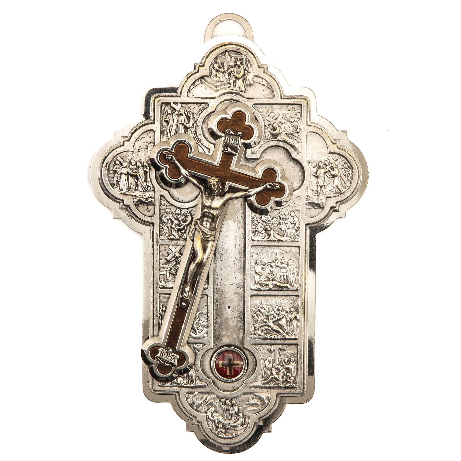 A Reliquary Pendant: with image of Stations of the Cross with relic of the Holy Cross, length 19 cm.