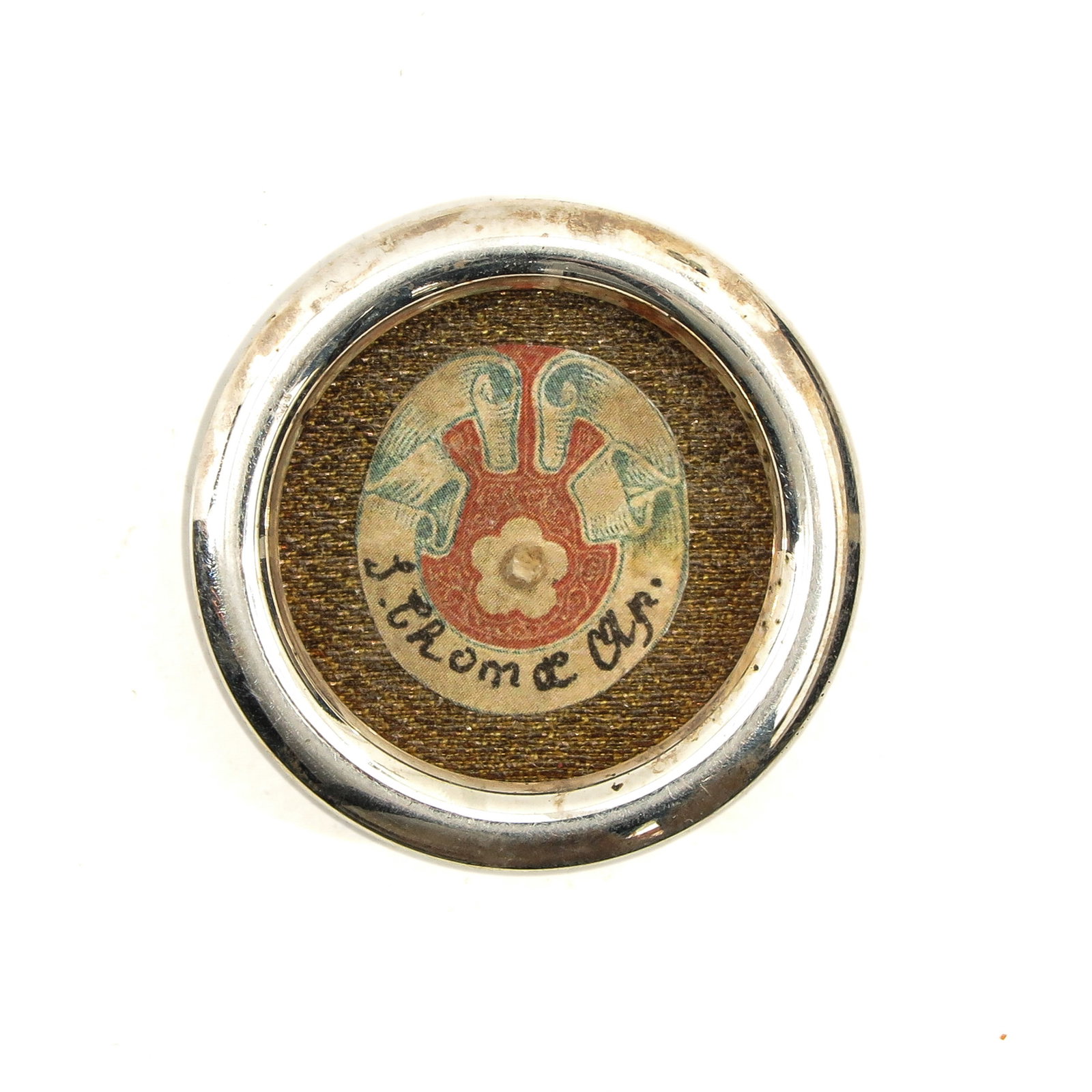 A Relic Theca: containing relic of Saint Thomas Apostoli, diameter 4 cm., with certificate