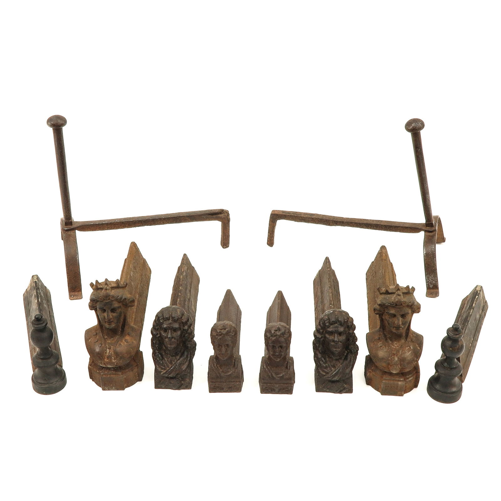 A Group of Cast Iron Andirons: consisting of 10 cast iron andirons