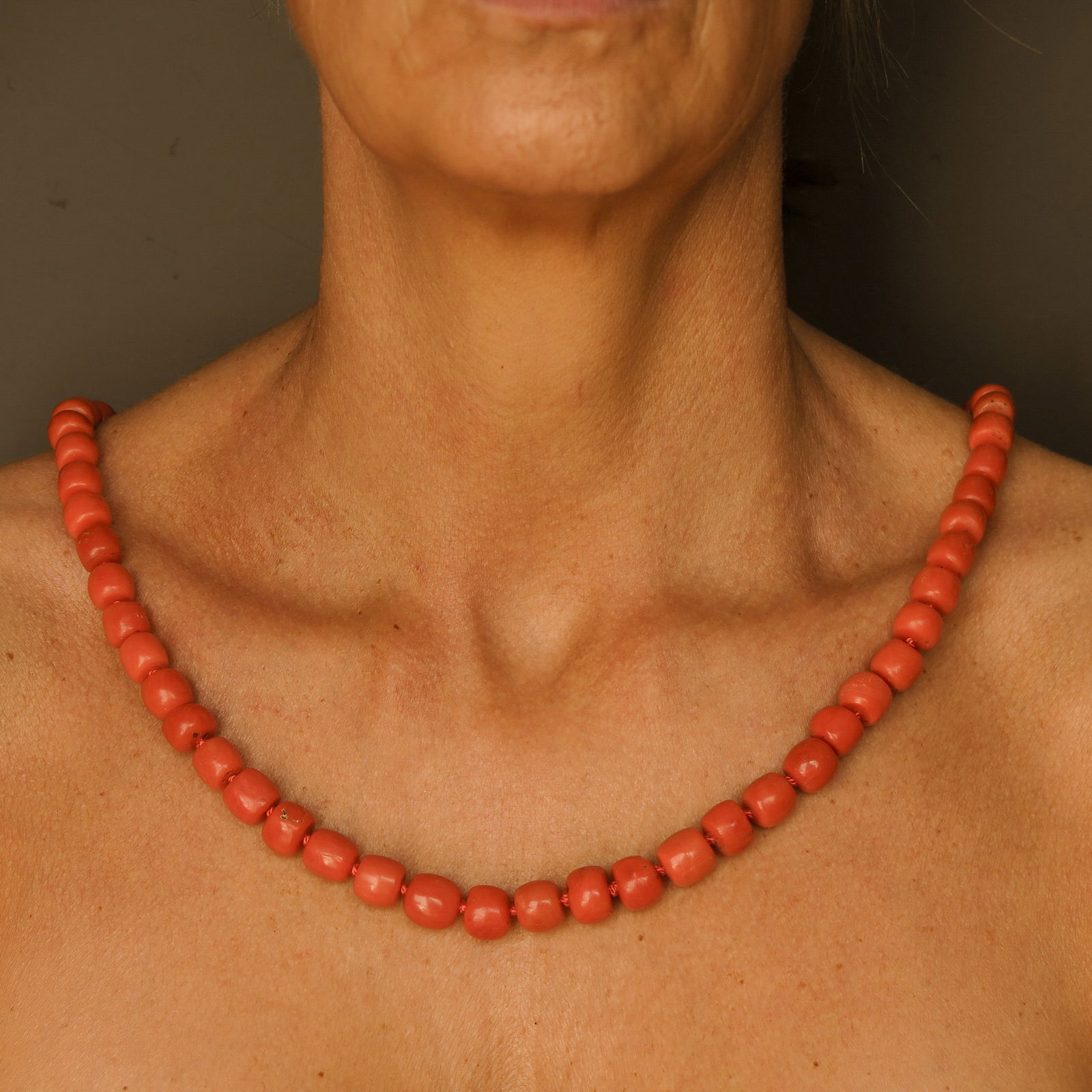A 19th Century Red Coral Necklace: 19th century, diameter beads 10 - 13 mm., weight 128 grams