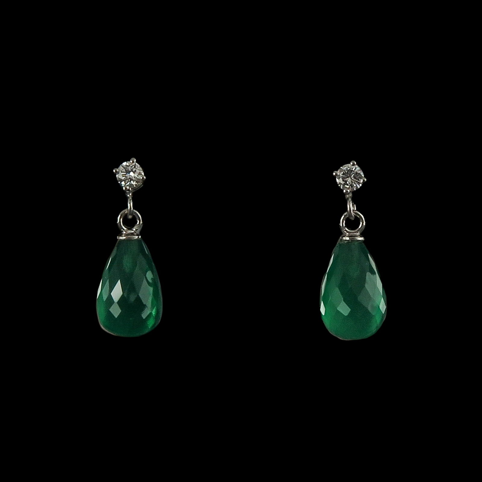 A Pair of Green Onyx and Diamond Earrings (1 of 3)