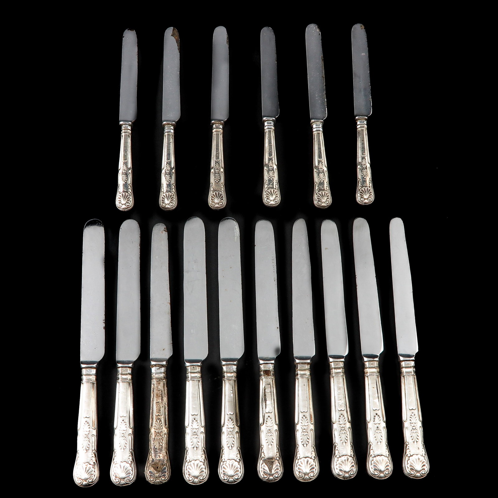 A Group of Silver Knives: Dutch silver knives, master mark H.H., length 28 cm.