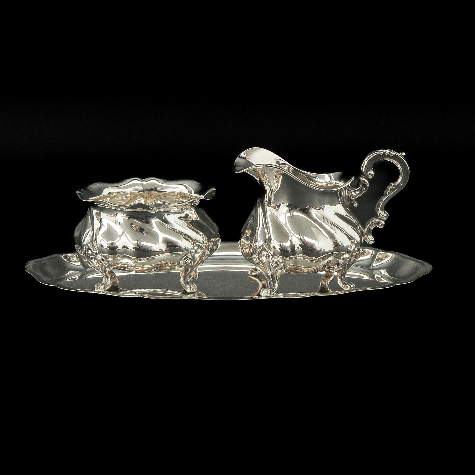 A Silver Cream and Sugar with Tray (1 of 9)