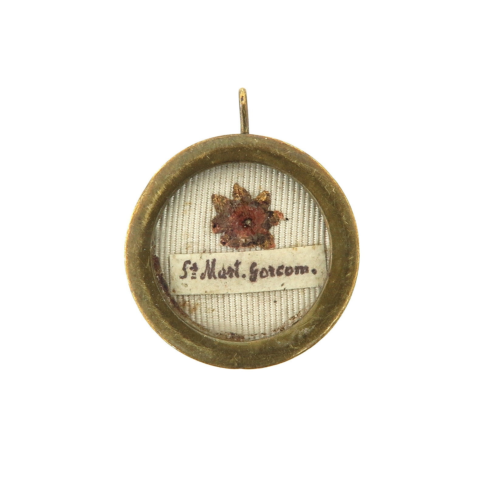 A Sealed Theca: containing relic of the holy martyr of Gorcum, diameter 3 cm., with certificate