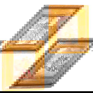 A Lot of Two Reverse Paintings on Glass: consisting of 2 reverse glass paintings with silk, 18th / 19th century, in gilded wooden frames, one image shows the Archangel Raphael accompanying Tobias, while the other depicts the Holy Family with