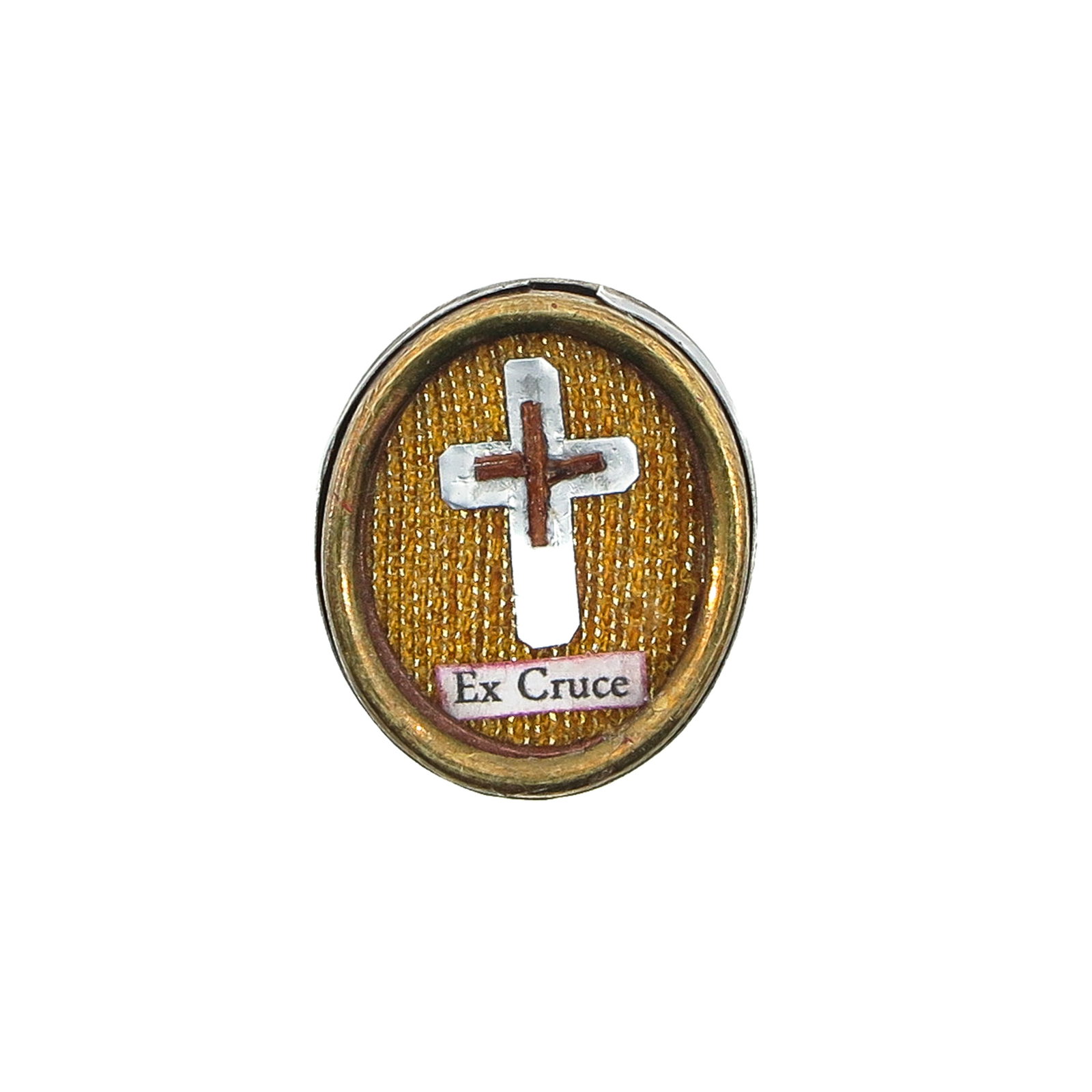 A Sealed Theca: containing relic of the Holy Cross, length 2 cm., you are buying the theca, the relics are a gift