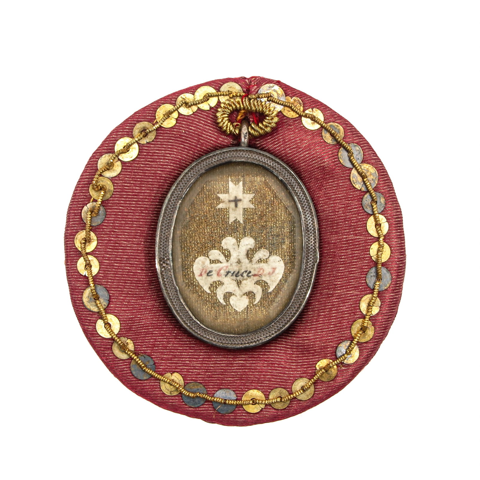 A Reliquary Frame: with relic of the Holy Cross, diameter 7 cm., you buy the theca, the relics are a gift