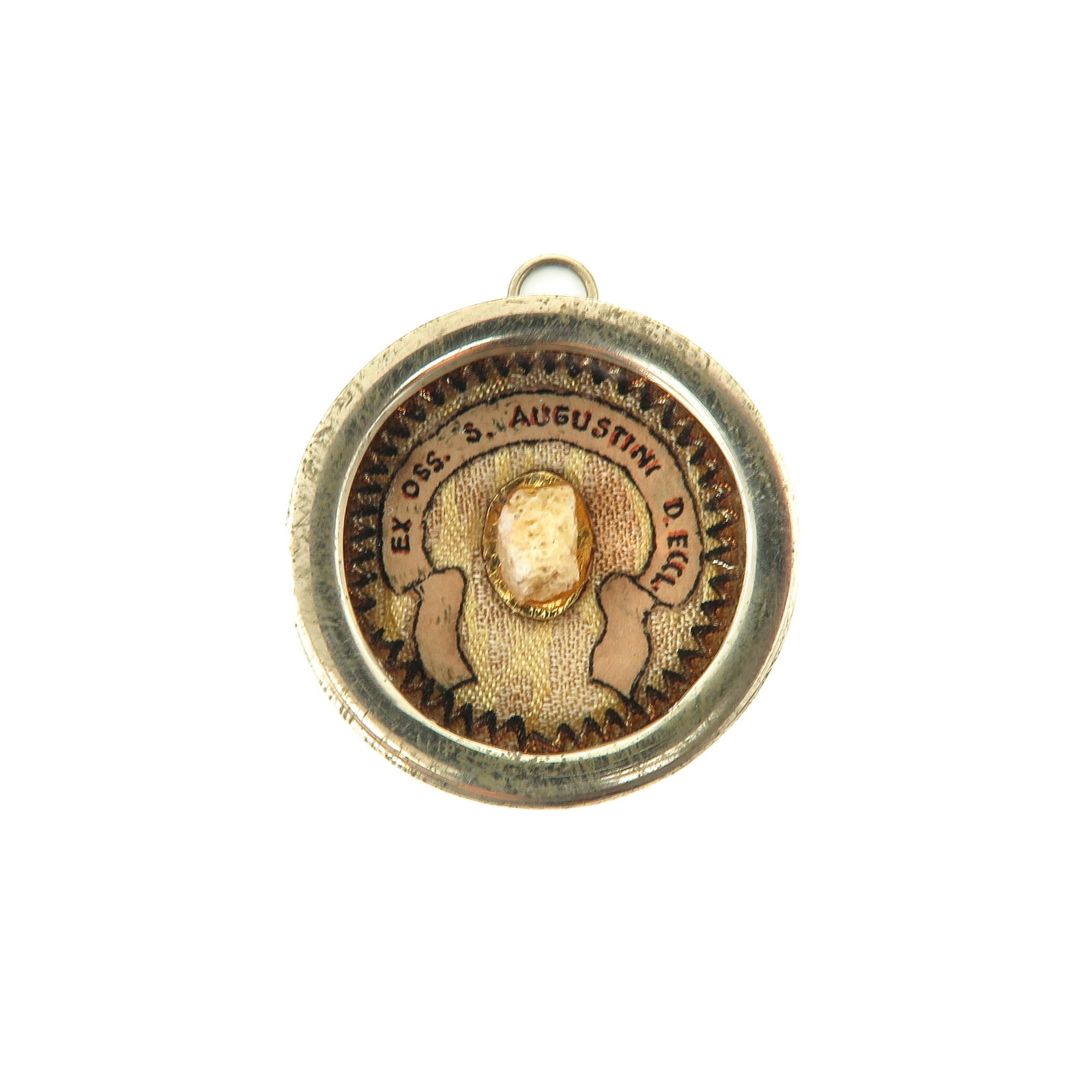 A Sealed Theca: with relic of the bones of Saint Augustine, Doctor of the Church, diameter 4 cm., you buy the theca, the relics are a gift
