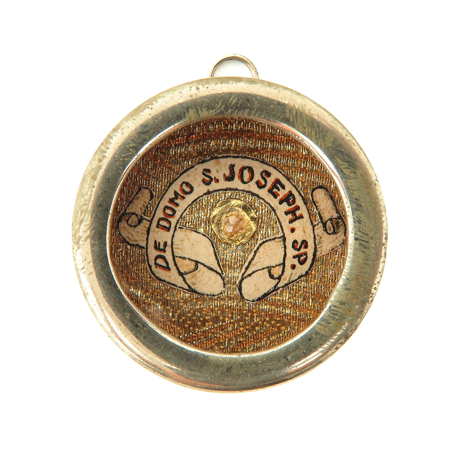 A Sealed Theca: containing relic of the house of Saint Joseph, husband of the Virgin Mary, diameter 4 cm., you buy the theca , the relics are a gift