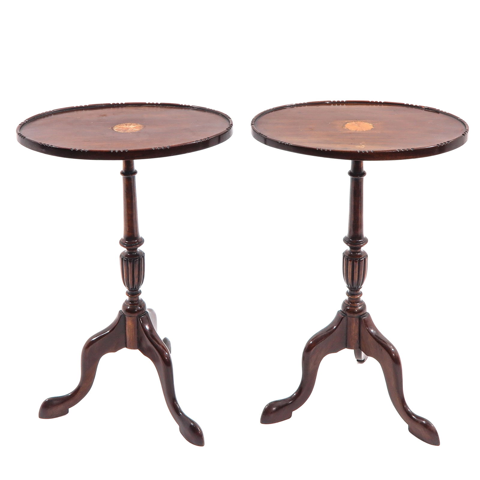 A Pair of Wine Tables: Mahogany wine tables on tripod, 19th century, height 52 cm.