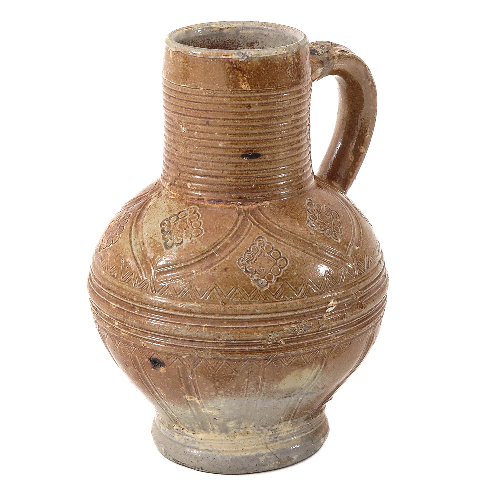 A Steinzeug Jug: found in Brouwershaven, height 19 cm.