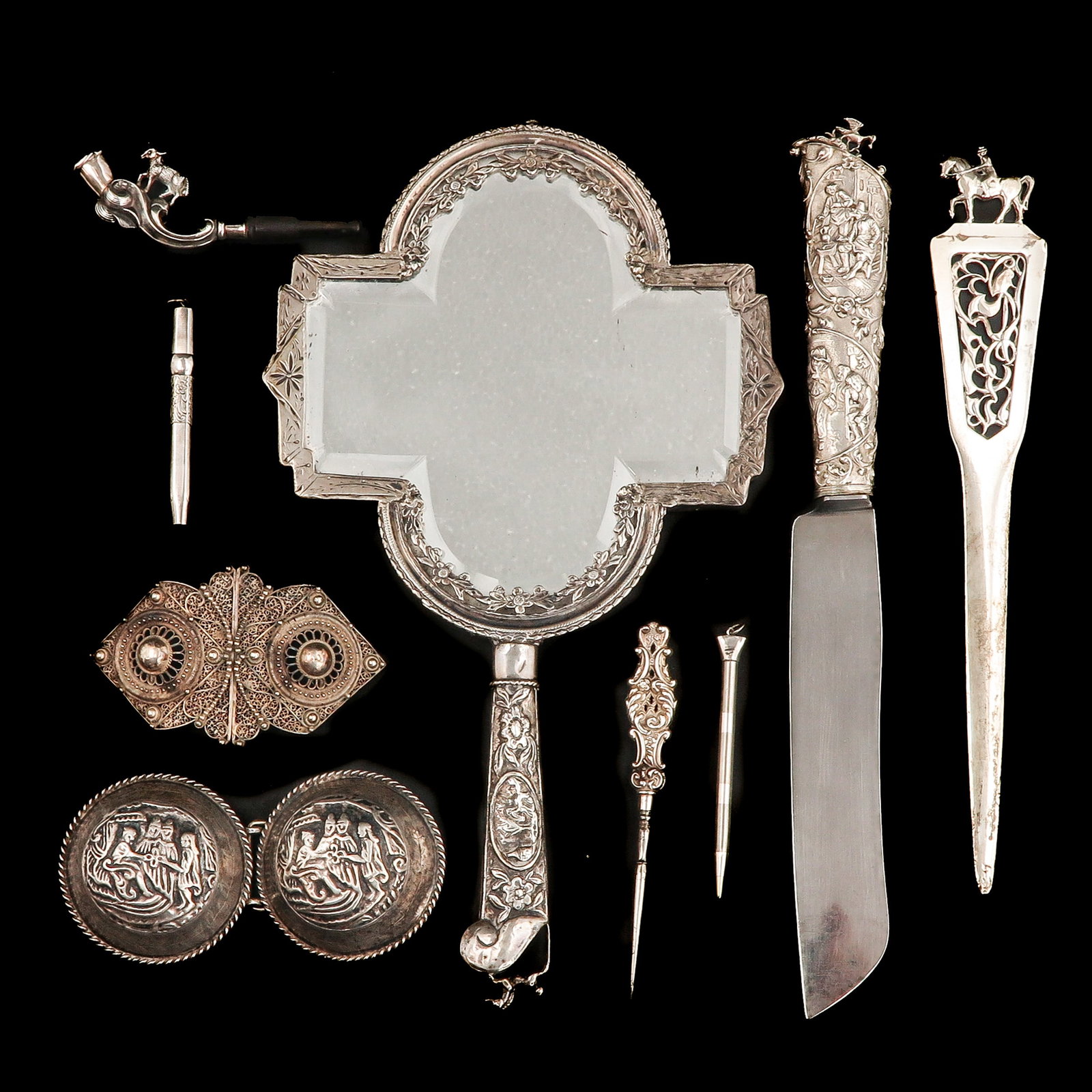 A Diverse Collection of Items: Various, including a pair of silver breeches, diameter 7 cm.