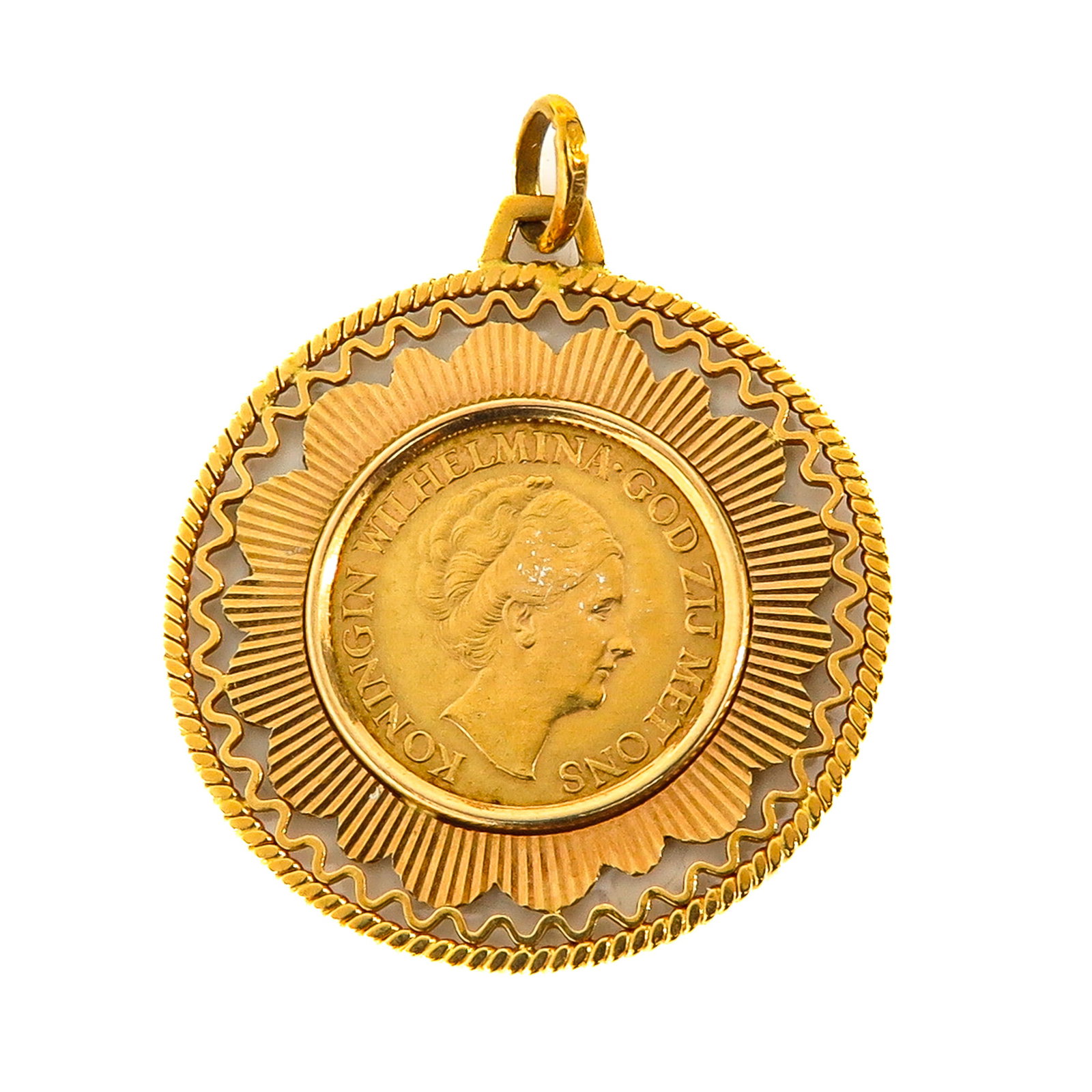 A Gold Coin Pendant: Gold tenner, 1925, with gold frame
