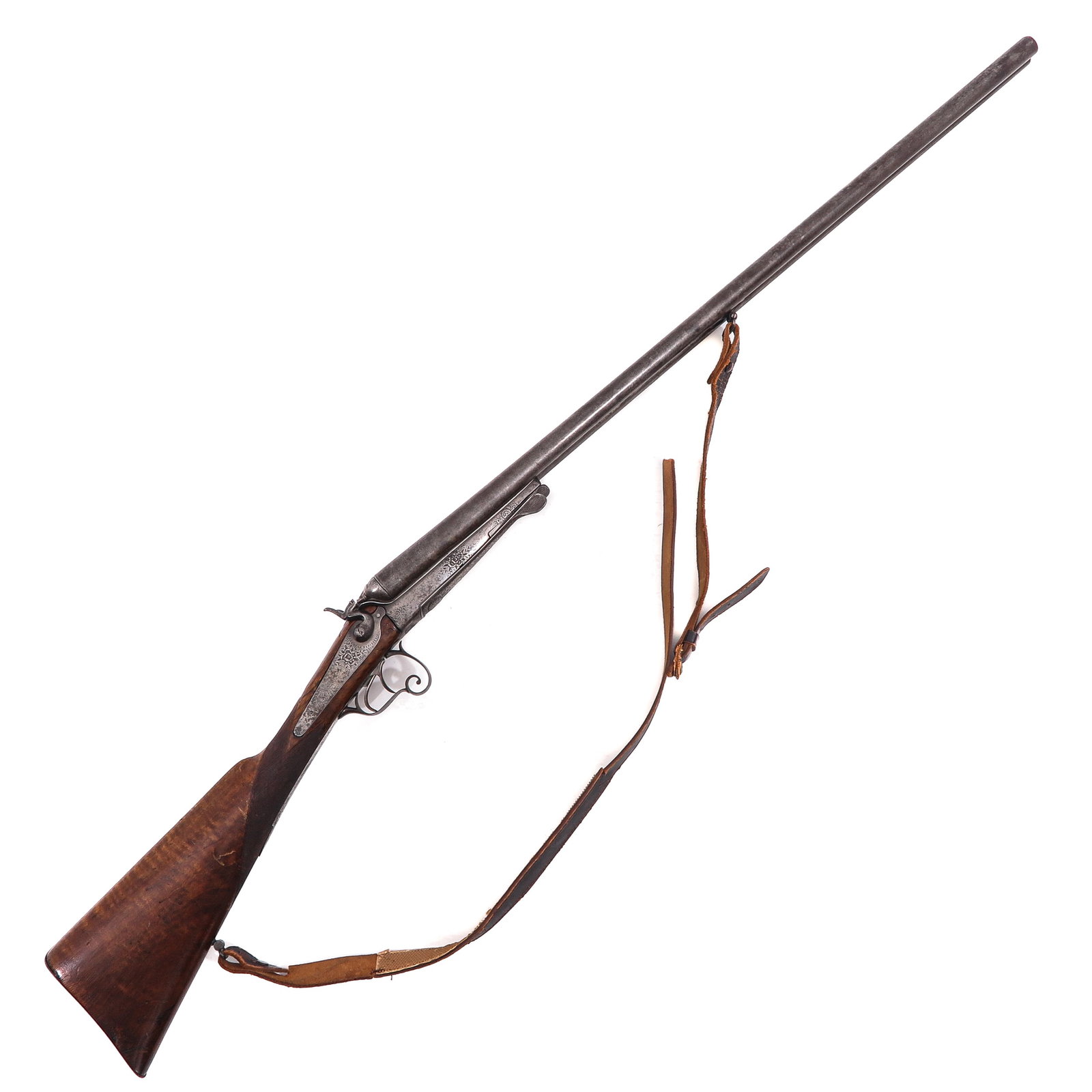 A Shotgun: Double-barreled pistol, Paris, France, ca. 1880, length 116 cm. This weapon is exempt under Article 18 of the Royal Netherlands Army (RWM).