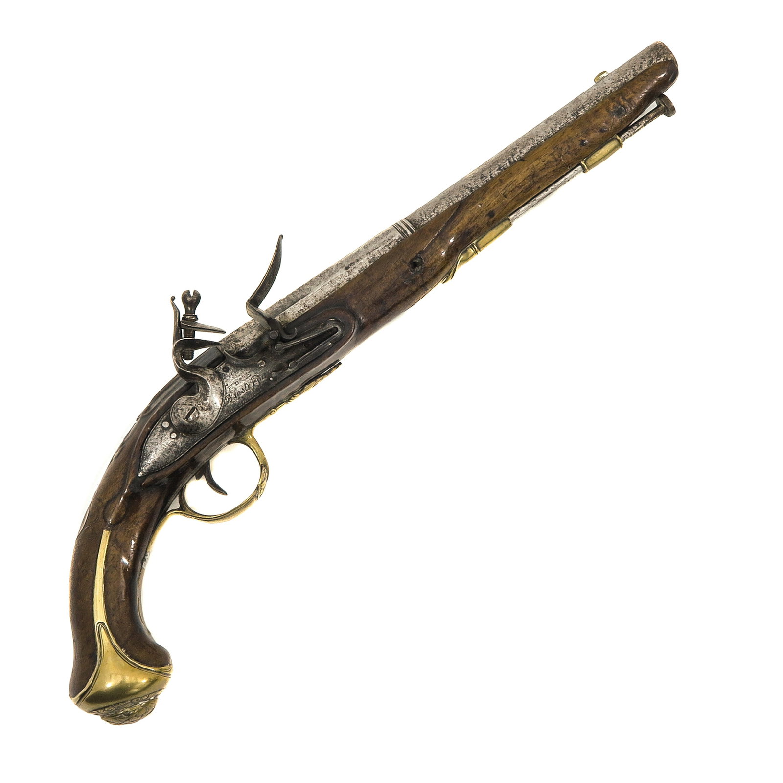 A Flintlock Pistol: Signed Amsterdam, 18th century, length 43 cm. This weapon is exempt under Article 18 of the Dutch War Register (RWM).