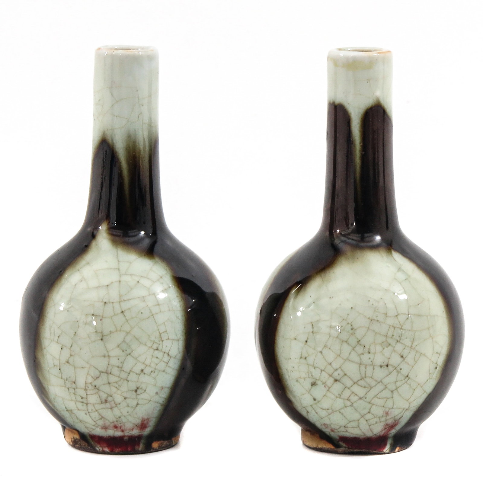 A Pair of Small Monochrome Bottle Vases: 19th Century, 13 cm. tall.