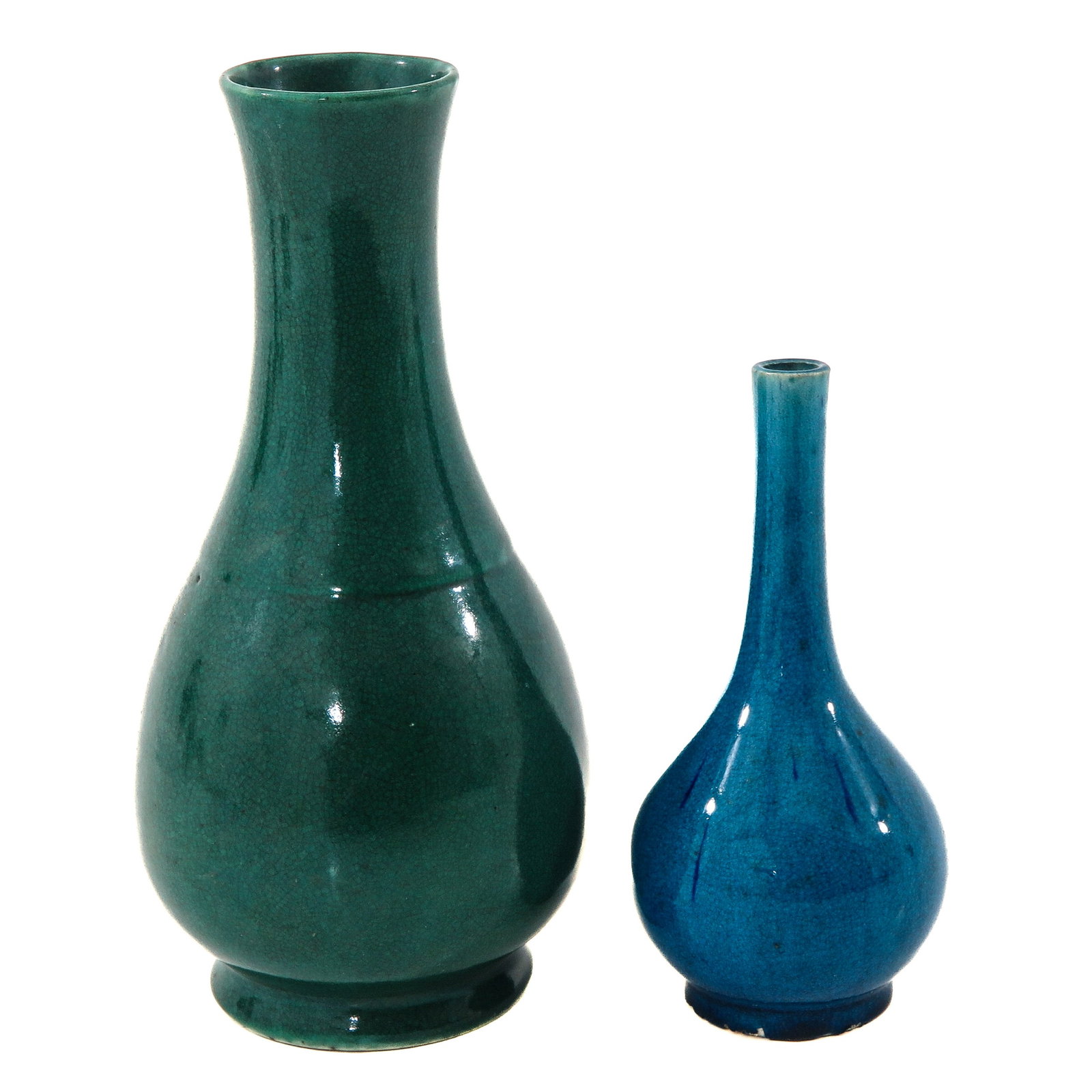 A Lot of 2 Monochrome Vases: Including green and blue glaze, green glaze vase is 21 cm. tall.