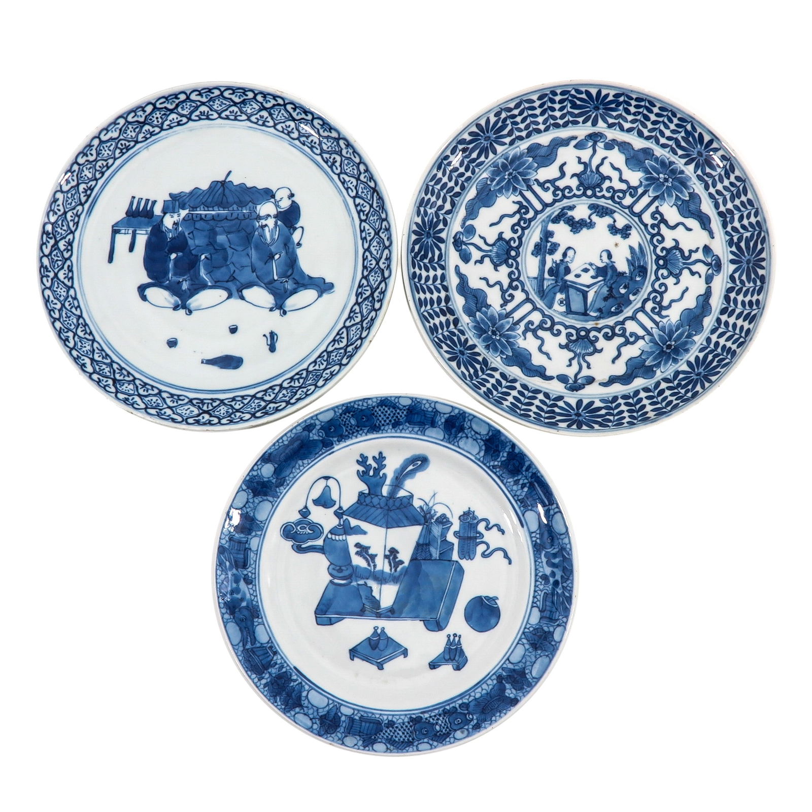 A Lot of 3 Blue and White Plates (1 of 8)