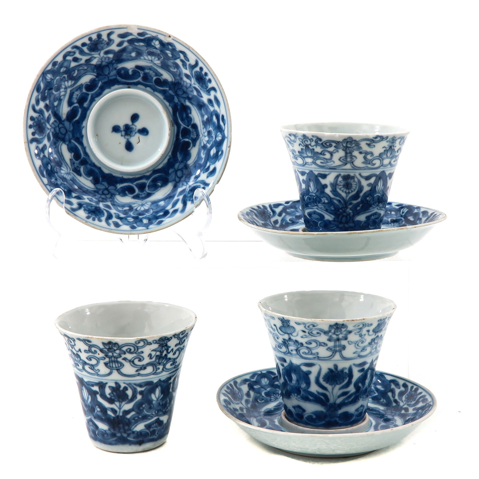 A Set of 3 Blue and White Cups and Saucers (1 of 8)