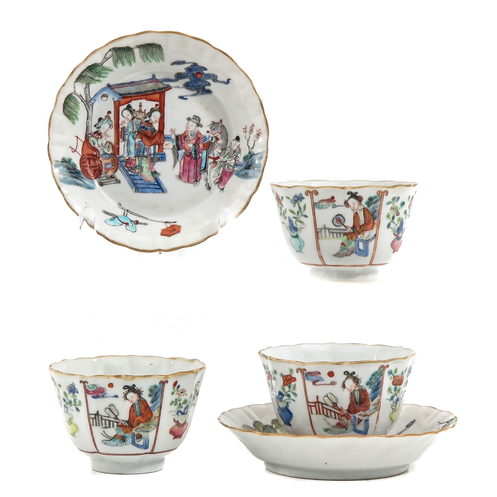 A Group of Famille Rose Cups and Saucers (1 of 8)