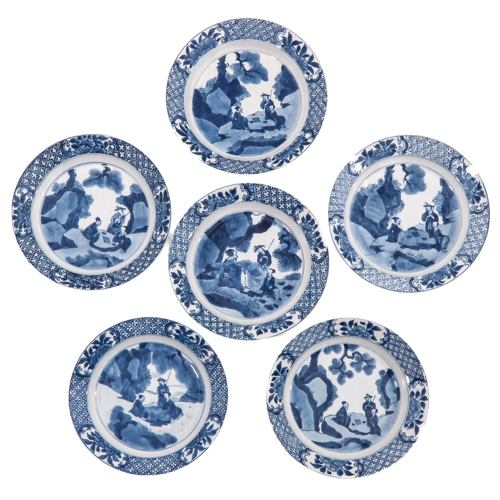 A Lot of 6 Blue and White Plates (1 of 8)