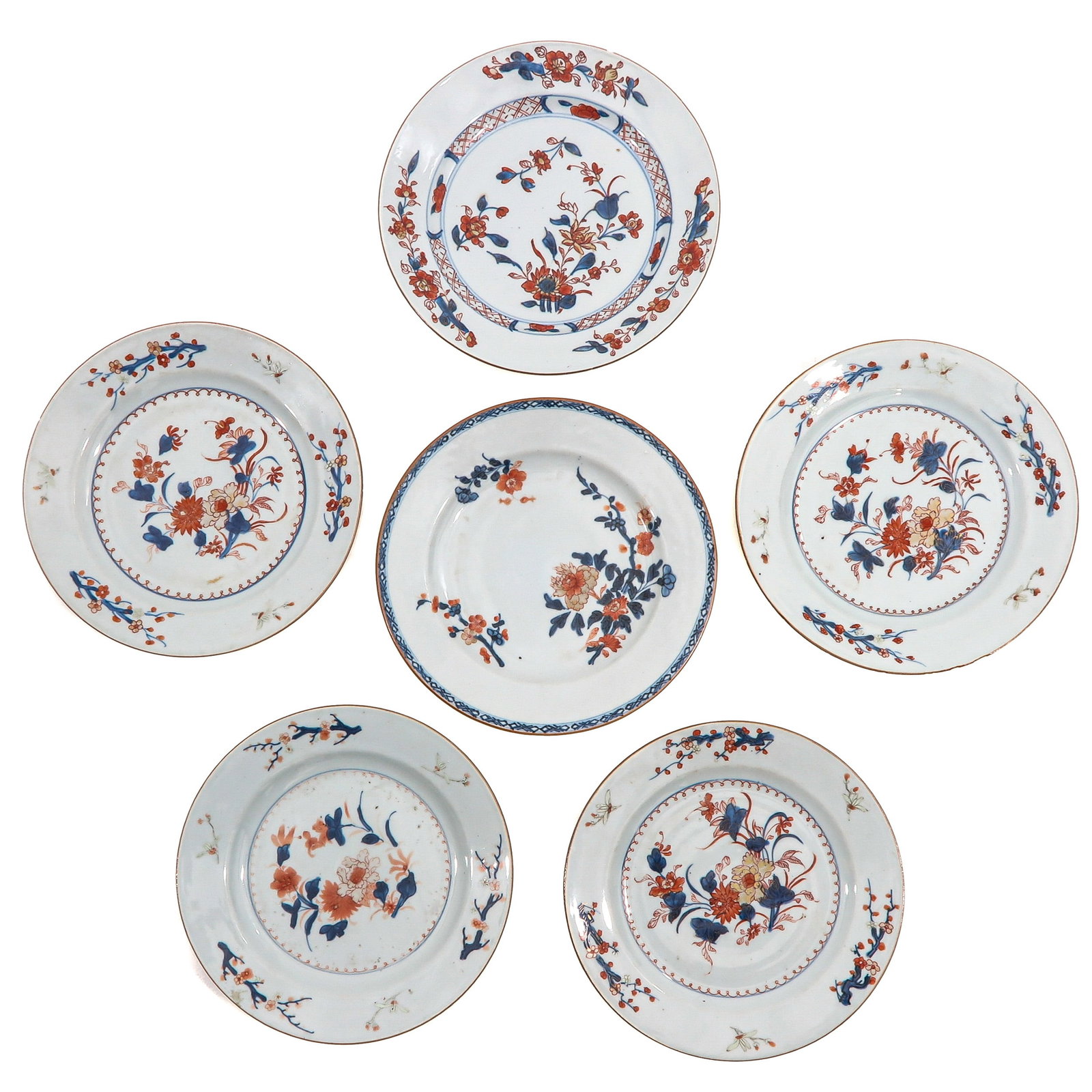 A Group of 6 Imari Plates: In traditional Imari decors, 18th Century, 23 cm. in diameter, chip.